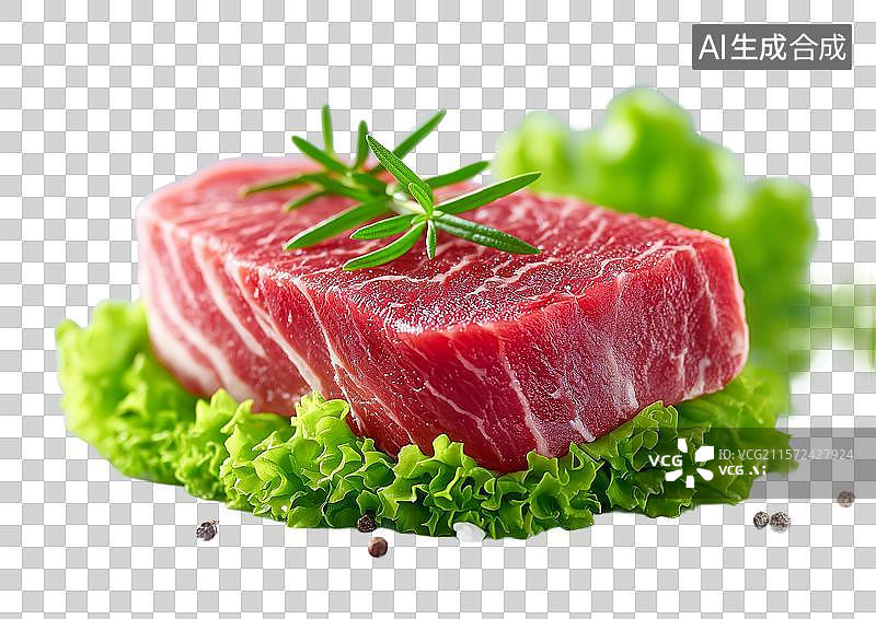 【AI数字艺术】【免抠png素材】生菜上一块新鲜牛肉图片素材