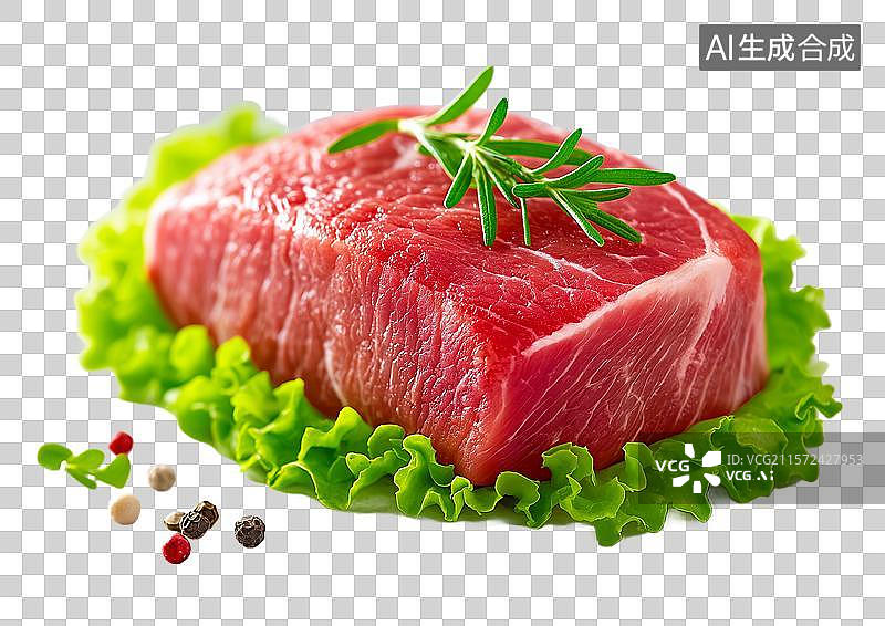 【AI数字艺术】【免抠png素材】生菜上一块新鲜牛肉图片素材