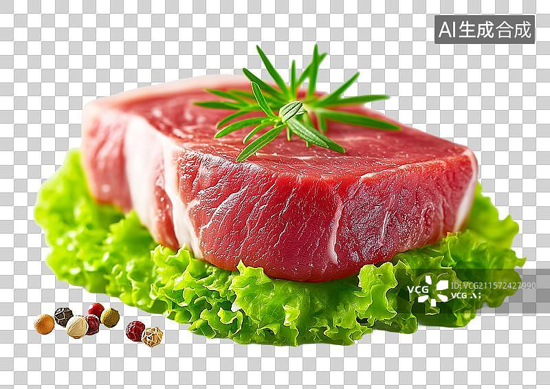 【AI数字艺术】【免抠png素材】生菜上一块新鲜牛肉图片素材