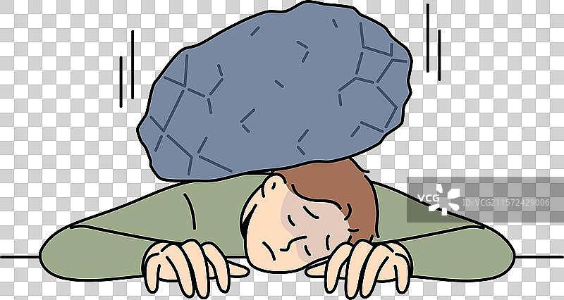 一大堆石头压在男人的背上。图片素材