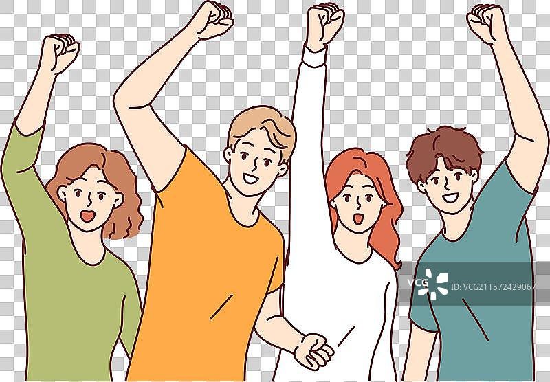 快乐的人们通过举手庆祝胜利图片素材