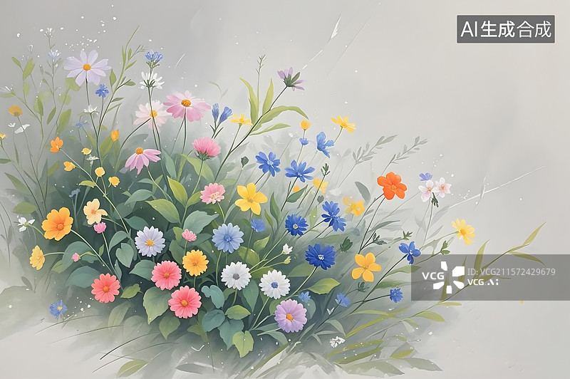 【AI数字艺术】水彩花卉静物写生图片素材
