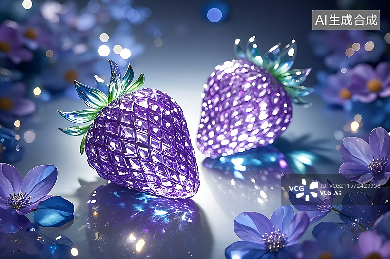 【AI数字艺术】水晶草莓艺术品图片素材