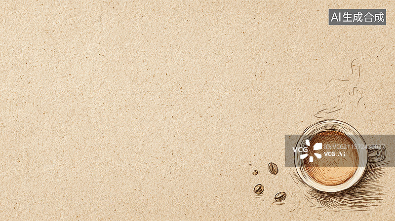 【AI数字艺术】咖啡杯与豆粒置于米色背景上图片素材