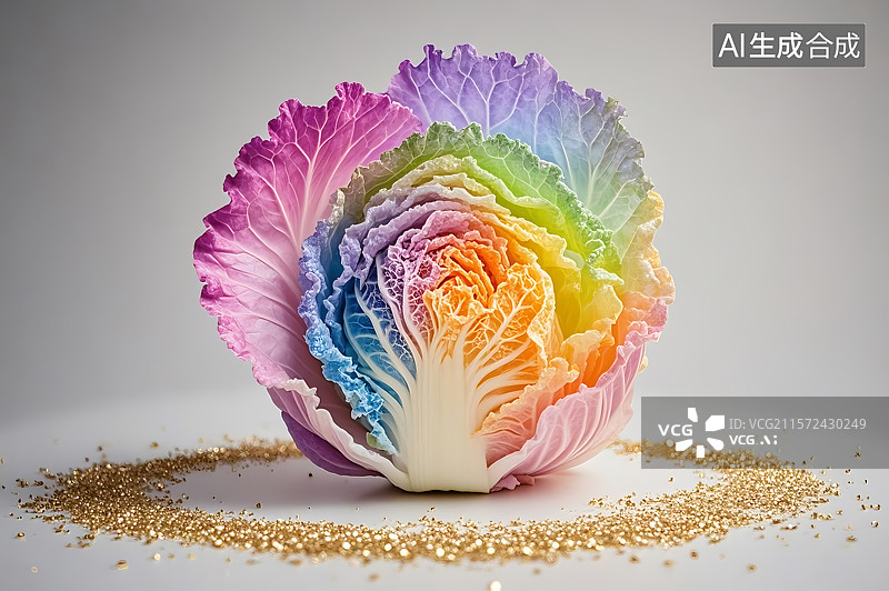 【AI数字艺术】彩虹卷心菜艺术照图片素材