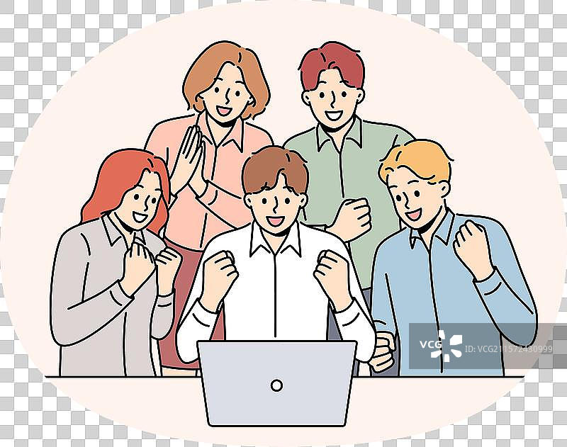 微笑的团队庆祝共同的商业成功图片素材