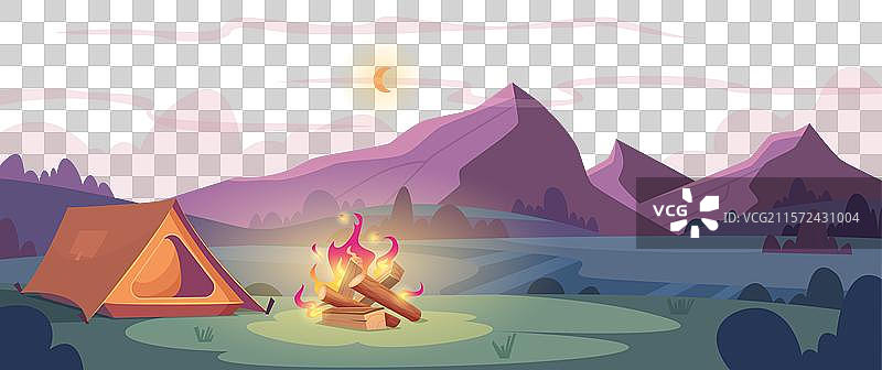 木柴篝火中的露营火炉图片素材