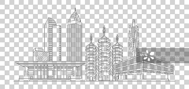 嘉兴城市建筑线条透明元素图片素材