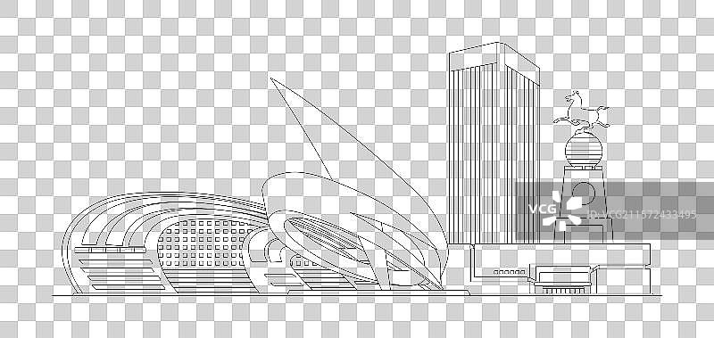 德州城市建筑线条透明元素图片素材