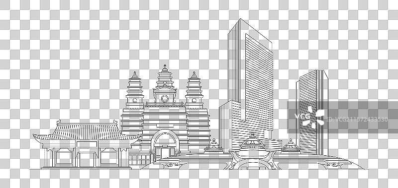 呼和浩特城市建筑线条透明元素图片素材