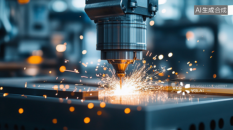 【AI数字艺术】大型工业数控机床精密雕刻，激光金属切割机图片素材
