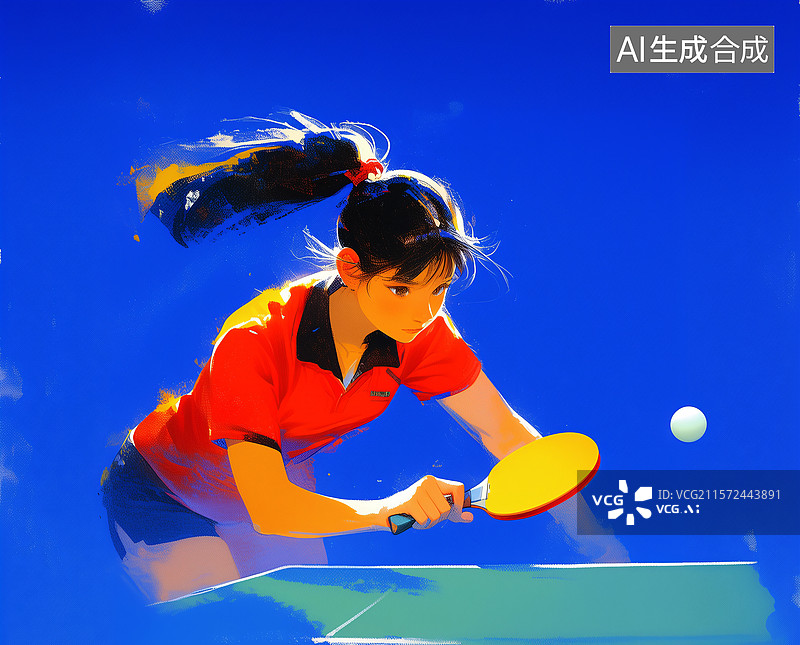 【AI数字艺术】一位女性在打乒乓球训练比赛体育运动插画图片素材