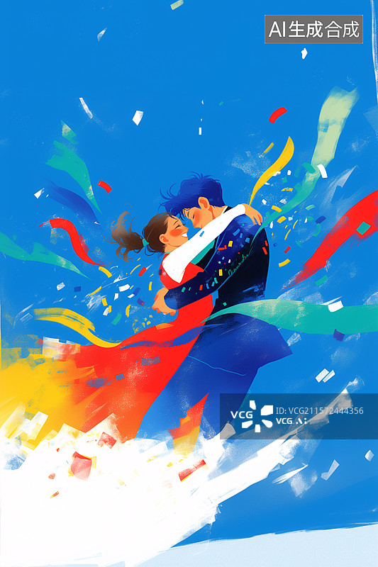 【AI数字艺术】两个人拥抱着花样滑冰跳舞肌理插画图片素材