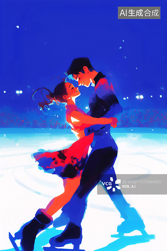【AI数字艺术】优雅动感的男女双人花样滑冰冰上运动插画图片素材