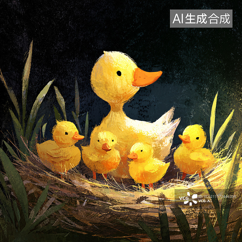 【AI数字艺术】鸭妈妈和鸭宝宝图片素材