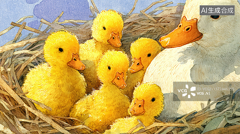 【AI数字艺术】鸭妈妈和鸭宝宝图片素材