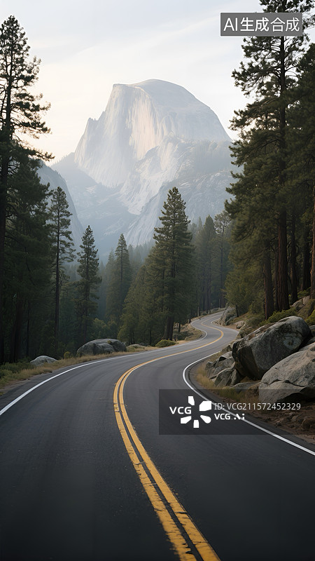 【AI数字艺术】森林公园宁静公路山路图片素材