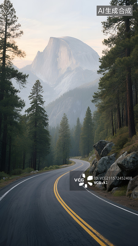 【AI数字艺术】森林公园宁静公路山路图片素材
