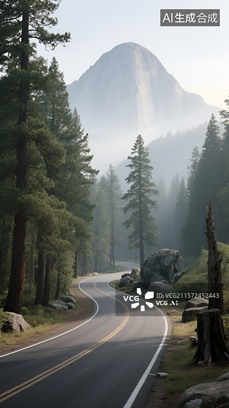 【AI数字艺术】森林公园宁静公路山路图片素材