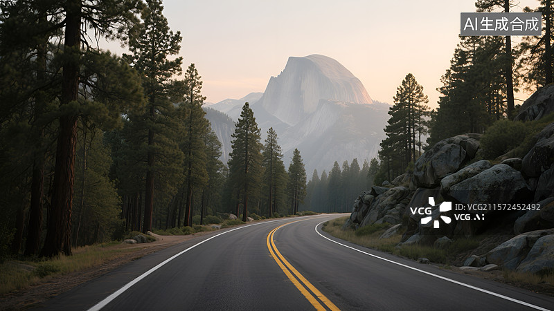 【AI数字艺术】森林公园宁静公路山路图片素材