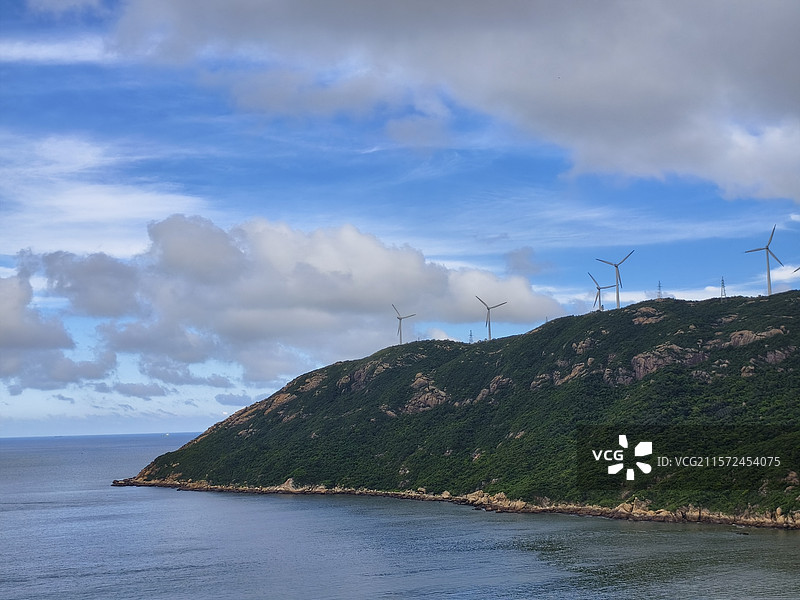 珠海高栏港风车山太阳石醉美山海线图片素材