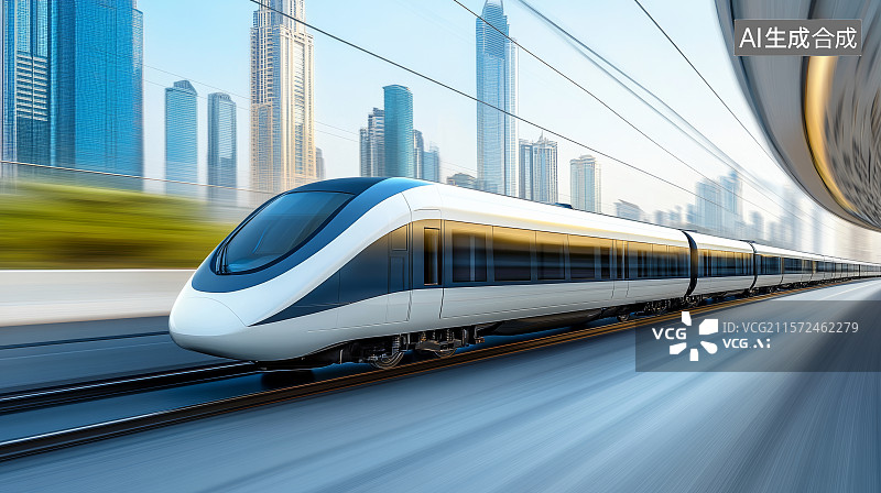 【AI数字艺术】现代城市的高铁列车图片素材