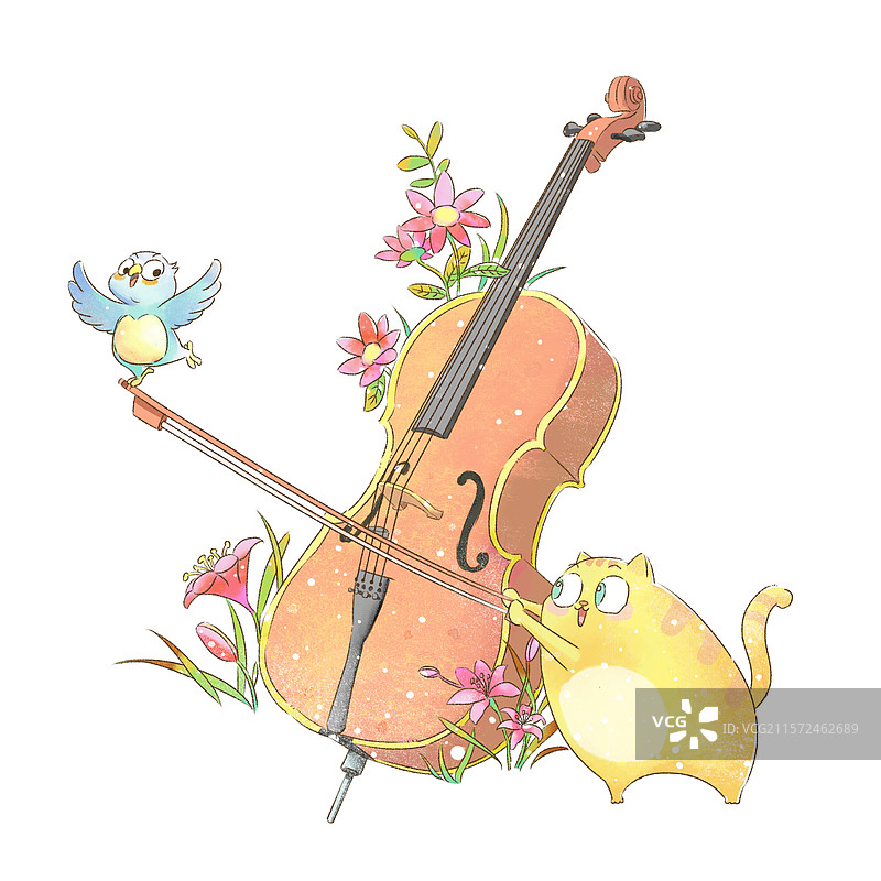 水彩儿插快乐演奏图片素材