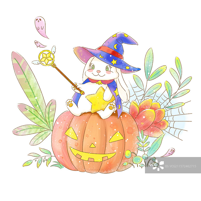 水彩儿插兔子魔法图片素材