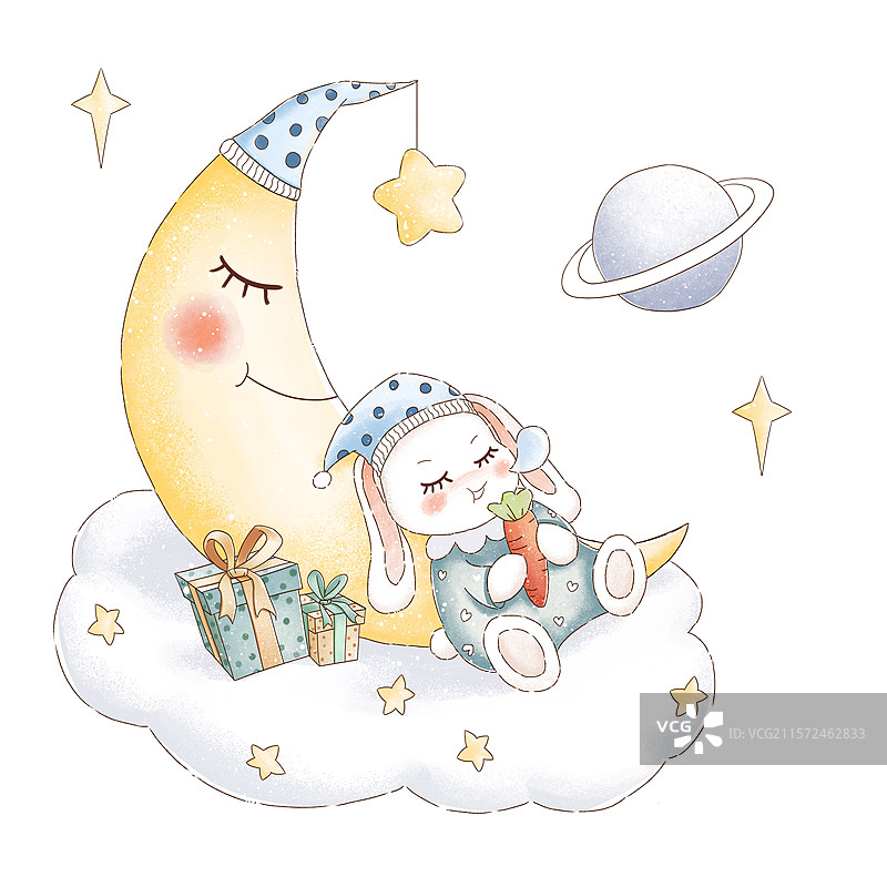 水彩儿插云上安眠图片素材