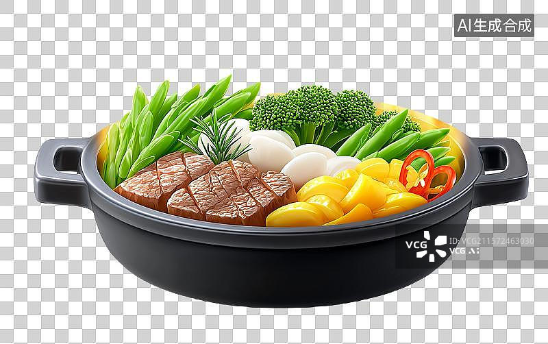 【AI数字艺术】【免抠png素材】3D卡通一锅火锅汤菜图片素材