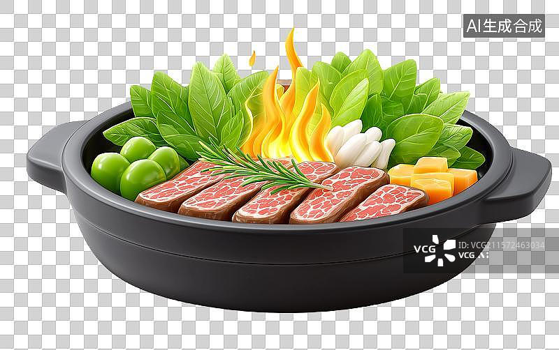 【AI数字艺术】【免抠png素材】3D卡通一锅火锅汤菜图片素材