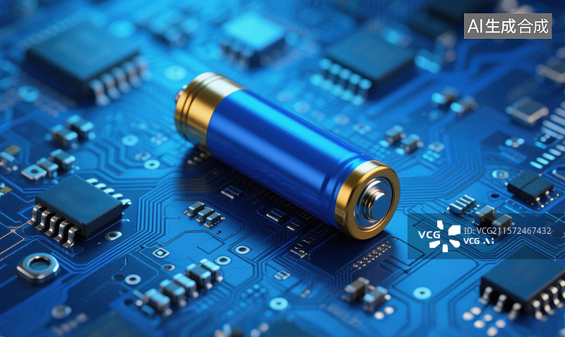 【AI数字艺术】3D三维智能芯片与科技电池组能源储存装置创意图图片素材
