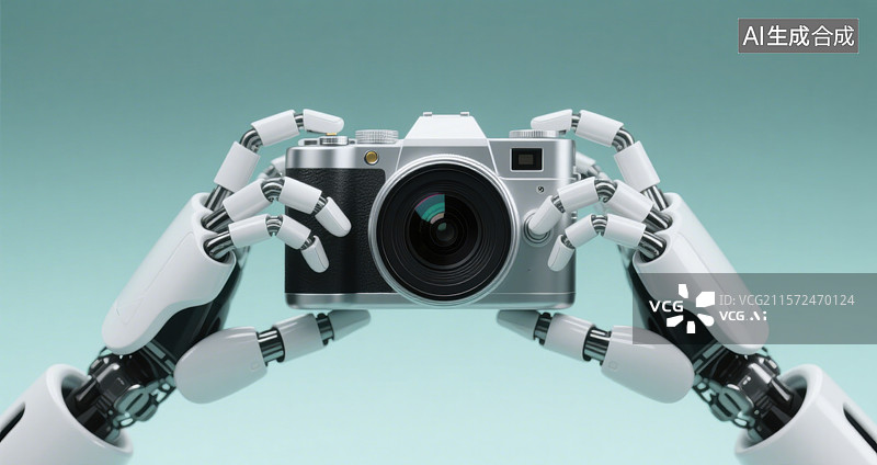 【AI数字艺术】3D三维机器人用相机拍照手势图片素材
