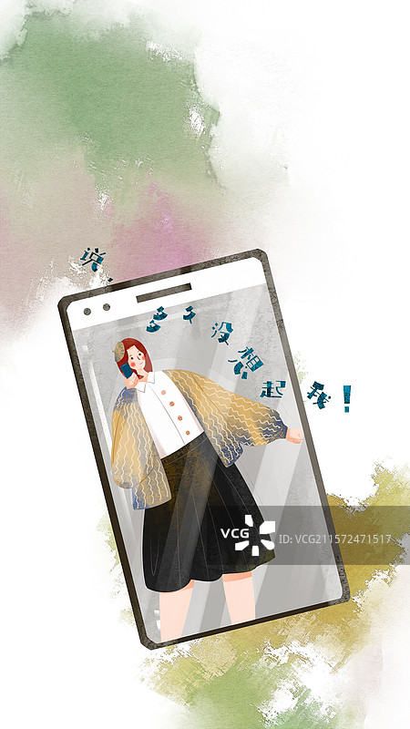 女孩打电话插画手机壁纸图片素材