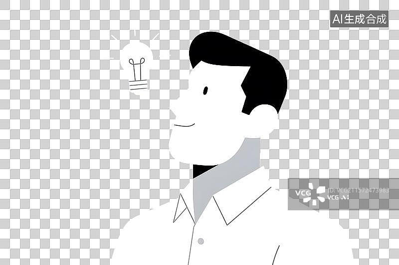 【AI数字艺术】一个思考的男人和灯泡矢量插画图片素材