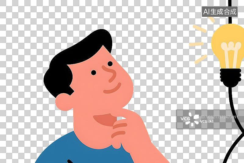 【AI数字艺术】一个思考的男人和灯泡矢量插画图片素材