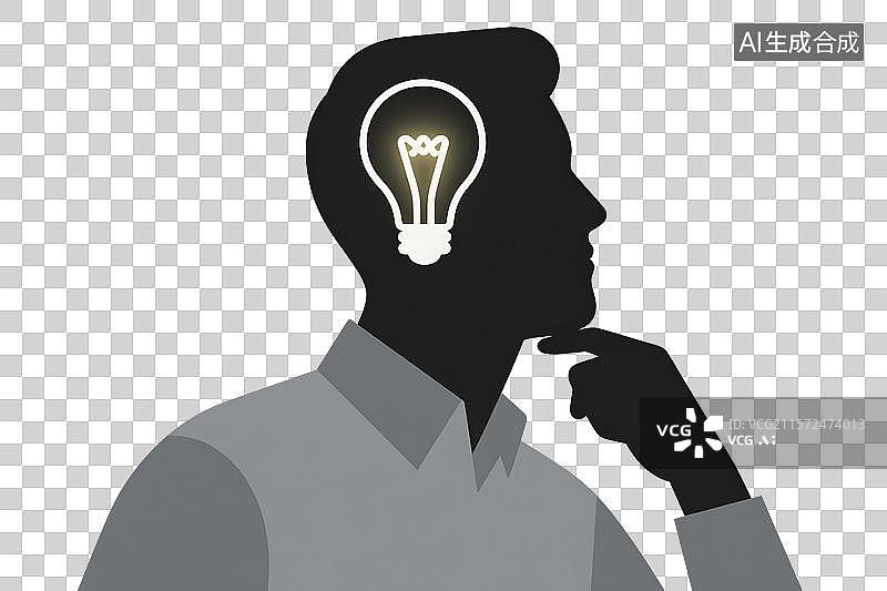 【AI数字艺术】一个思考的男人和灯泡矢量插画图片素材