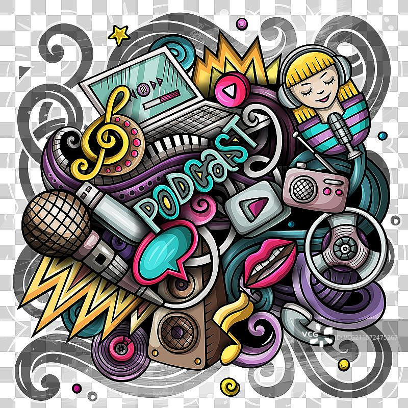 音频内容卡通涂鸦搞笑设计图片素材