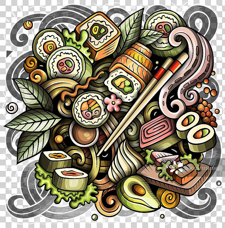 寿司涂鸦卡通搞笑黑板图片素材