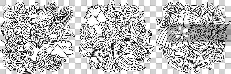 哥斯达黎加卡通涂鸦设计套装图片素材