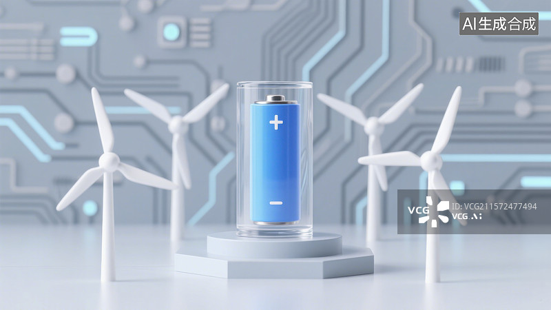 【AI数字艺术】3D三维新能源智能芯片与科技电池组能源储存装置创意图图片素材
