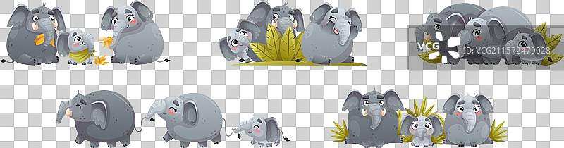 大象家庭，父母和可爱的小象图片素材