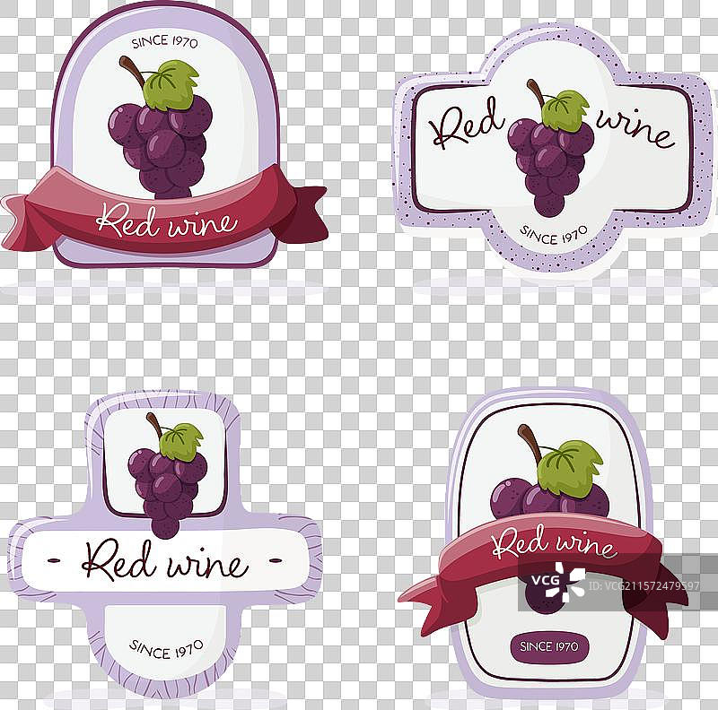 红酒标签与一串紫色葡萄的组合图片素材