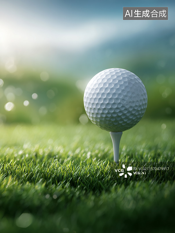 【AI数字艺术】特写草地上的高尔夫球竖图图片素材