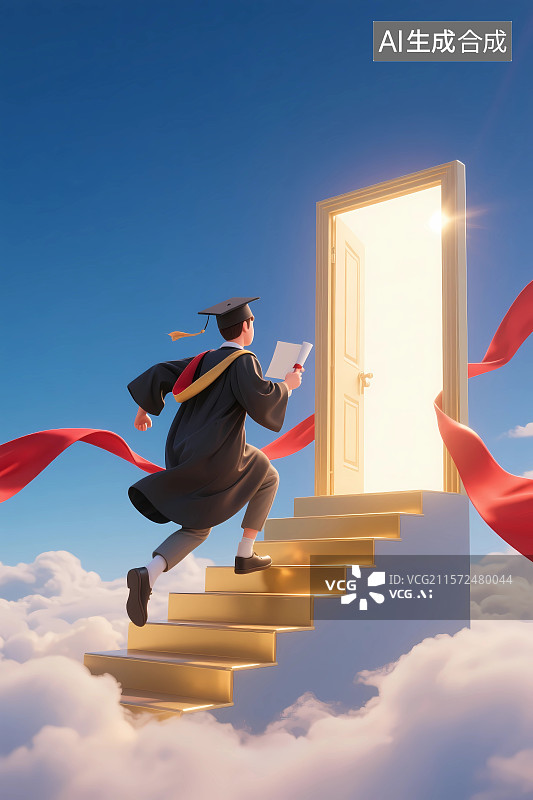 【AI数字艺术】通往成功的天梯高考冲刺插画图片素材