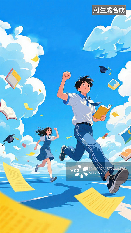 【AI数字艺术】青春学子在知识海洋中奔跑图片素材