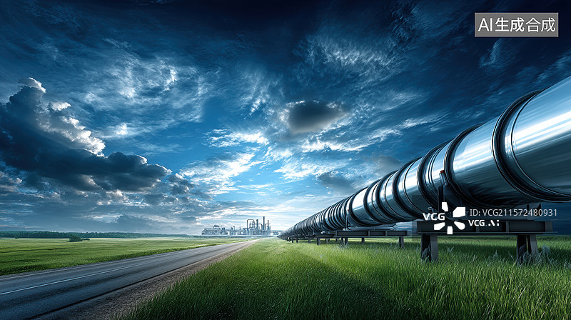 【AI数字艺术】管道穿越绿地图片素材