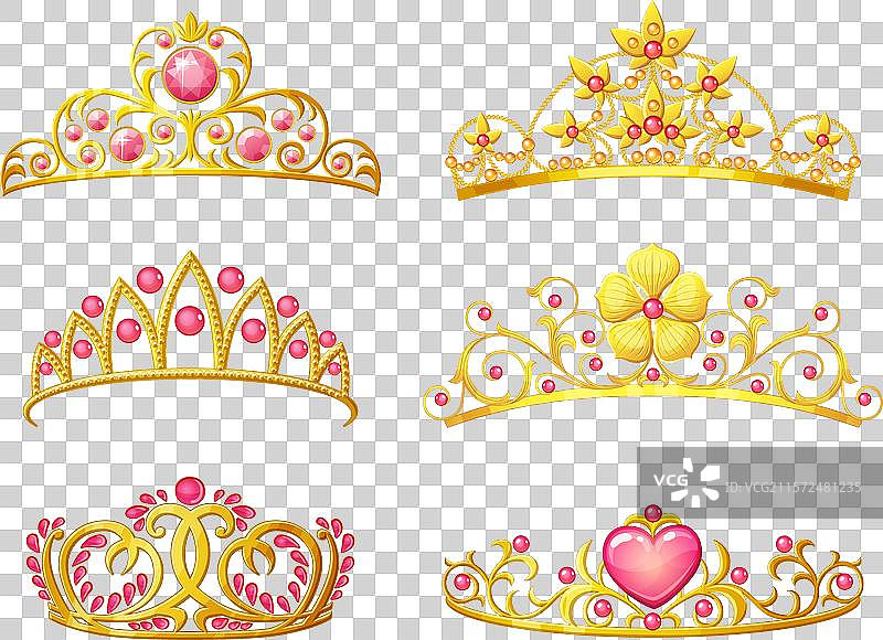 一套孤独女王金色皇冠图标，独立展示图片素材