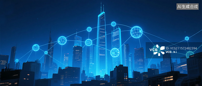 【AI数字艺术】全球科技物联网城市联网背景图片素材