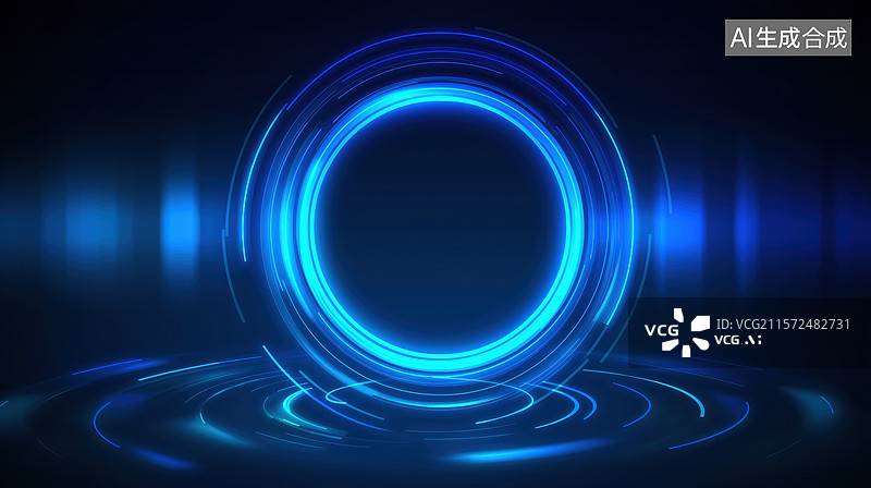 【AI数字艺术】蓝色发光圆环背景图片素材